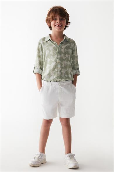 Nk Kids Erkek Çocuk 4-8 Yaş Beli Lastikli Pamuk Keten Şort 66507 Beyaz