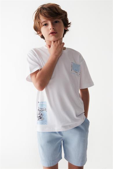 Nk Kids Erkek Çocuk 4-8 Yaş Beli Lastikli Pamuk Keten Şort 66507 Mavi