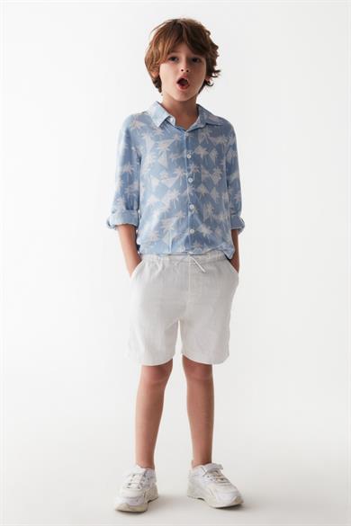 Nk Kids Erkek Çocuk 4-8 Yaş Beli Lastikli Pamuk Keten Şort 66507 Beyaz