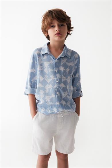 Nk Kids Erkek Çocuk 4-8 Yaş Beli Lastikli Pamuk Keten Şort 66507 Beyaz