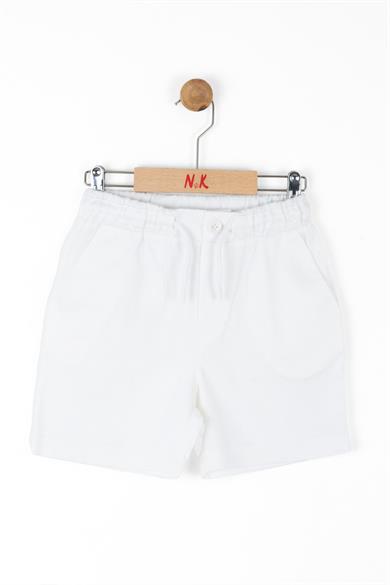 Nk Kids Erkek Çocuk 4-8 Yaş Beli Lastikli Pamuk Keten Şort 66507 Beyaz
