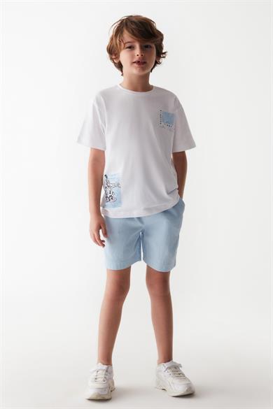 Nk Kids Erkek Çocuk 4-8 Yaş Beli Lastikli Pamuk Keten Şort 66507 Mavi