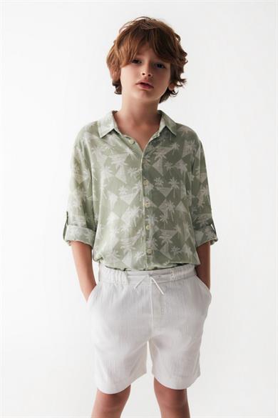 Nk Kids Erkek Çocuk 4-8 Yaş Beli Lastikli Pamuk Keten Şort 66507 Beyaz