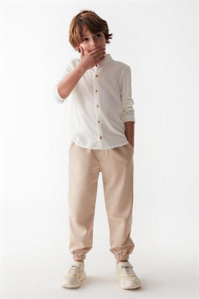 Nk Kids Erkek Çocuk 4-8 Yaş Hakim Yaka Keten Gömlek 46511 Ekru