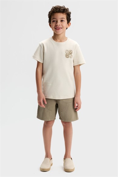 Nk Kids Erkek Çocuk 4-8 Yaş Lyocell Kumaş Pamuklu Şort Taş Rengi