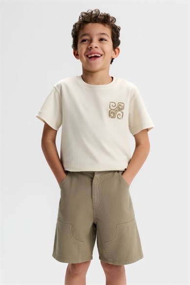 Nk Kids Erkek Çocuk 4-8 Yaş Lyocell Kumaş Pamuklu Şort Taş Rengi