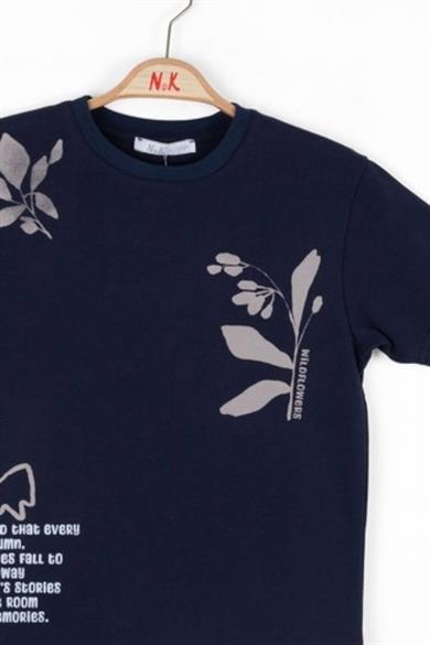 Nk Kids Erkek Çocuk 4-8 Yaş Yaprak Desenli T-shirt 48501 Lacivert