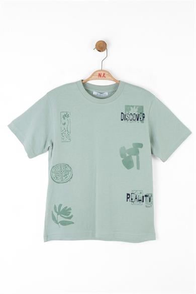 Nk Kids Erkek Çocuk 8-14 Yaş %100 Pamuk Desenli T-shirt 48351 Mint
