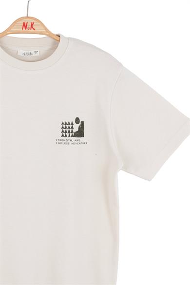 Nk Kids Erkek Çocuk 8-14 Yaş Dağ Desenli Kısa Kol T-Shirt Krem