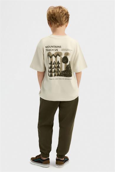 Nk Kids Erkek Çocuk 8-14 Yaş Dağ Desenli Kısa Kol T-Shirt Krem