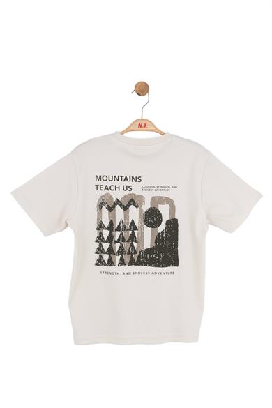 Nk Kids Erkek Çocuk 8-14 Yaş Dağ Desenli Kısa Kol T-Shirt Krem