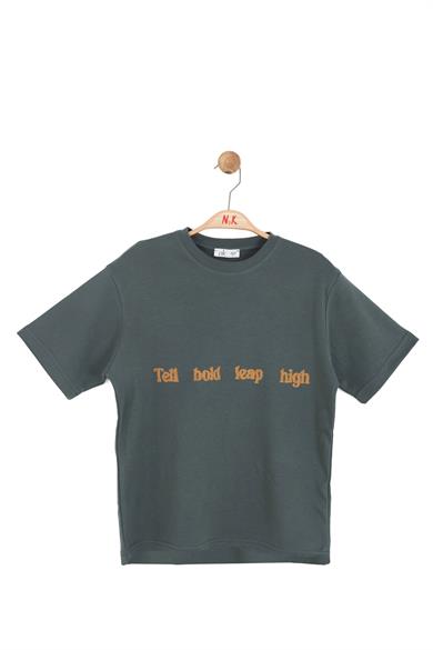 Nk Kids Erkek Çocuk 8-14 Yaş Kabartma Desenli Kısa Kol T-Shirt Haki