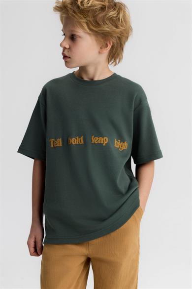 Nk Kids Erkek Çocuk 8-14 Yaş Kabartma Desenli Kısa Kol T-Shirt Haki