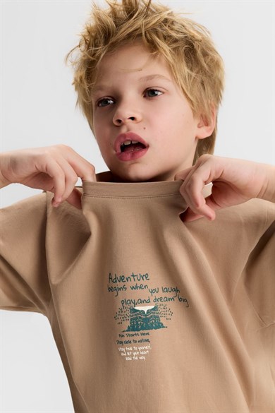 Nk Kids Erkek Çocuk 8-14 Yaş Kabartma Desenli Kısa Kol T-Shirt Vizon