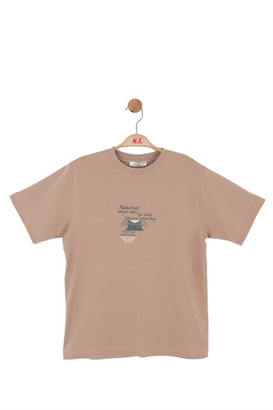 Nk Kids Erkek Çocuk 8-14 Yaş Kabartma Desenli Kısa Kol T-Shirt Vizon