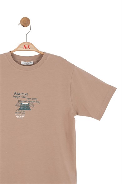 Nk Kids Erkek Çocuk 8-14 Yaş Kabartma Desenli Kısa Kol T-Shirt Vizon