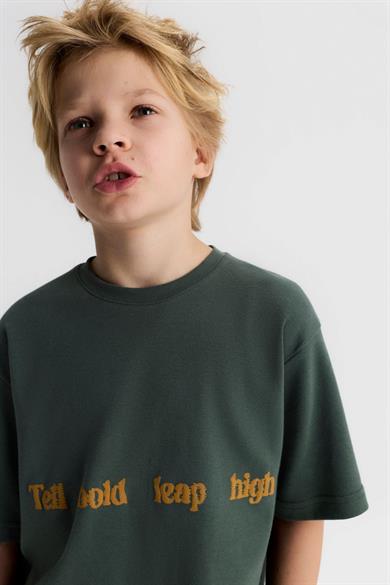 Nk Kids Erkek Çocuk 8-14 Yaş Kabartma Desenli Kısa Kol T-Shirt Haki