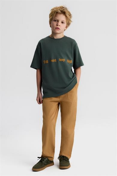Nk Kids Erkek Çocuk 8-14 Yaş Kabartma Desenli Kısa Kol T-Shirt Haki