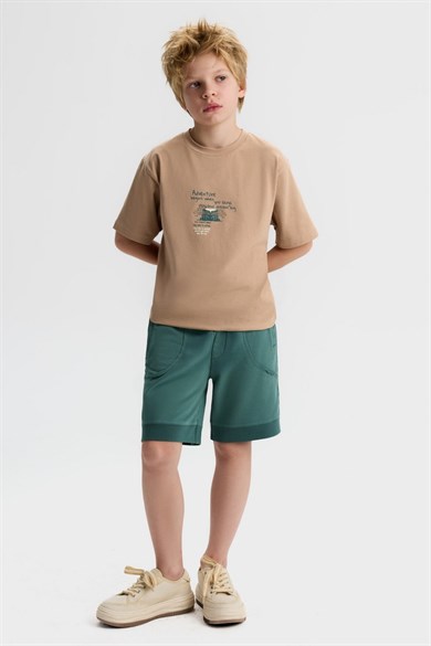 Nk Kids Erkek Çocuk 8-14 Yaş Kabartma Desenli Kısa Kol T-Shirt Vizon