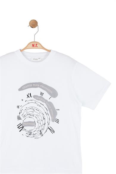 Nk Kids Erkek Çocuk 8-14 Yaş Labirent Desenli Kısa Kol T-Shirt Beyaz