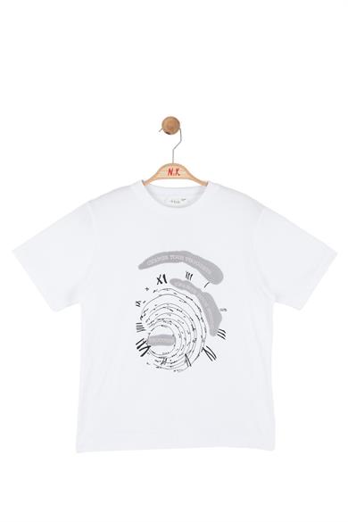 Nk Kids Erkek Çocuk 8-14 Yaş Labirent Desenli Kısa Kol T-Shirt Beyaz