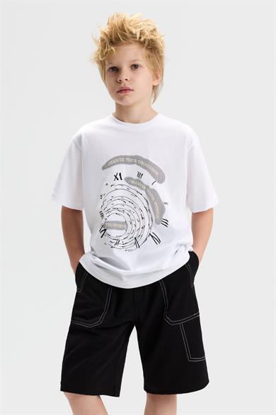 Nk Kids Erkek Çocuk 8-14 Yaş Labirent Desenli Kısa Kol T-Shirt Beyaz