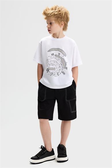 Nk Kids Erkek Çocuk 8-14 Yaş Labirent Desenli Kısa Kol T-Shirt Beyaz