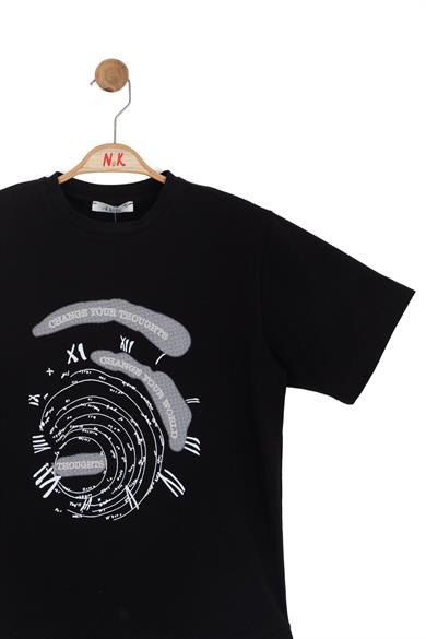 Nk Kids Erkek Çocuk 8-14 Yaş Labirent Desenli Kısa Kol T-Shirt Siyah