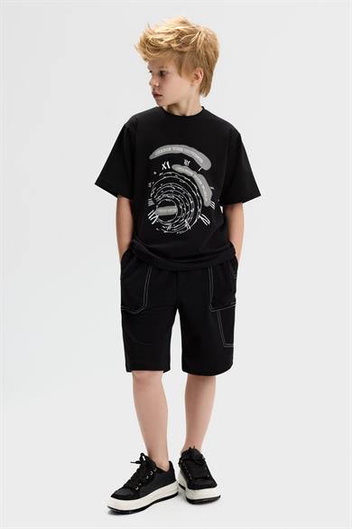 Nk Kids Erkek Çocuk 8-14 Yaş Labirent Desenli Kısa Kol T-Shirt Siyah