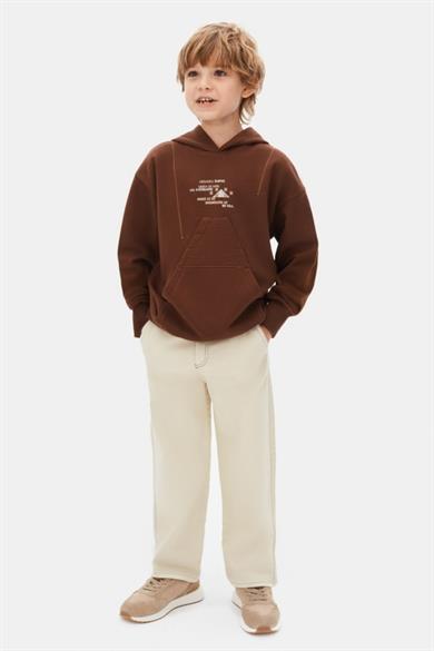 Nk Kids Erkek Çocuk 8-14 Yaş Sırt Baskılı Kapüşonlu Sweatshirt Kahverengi