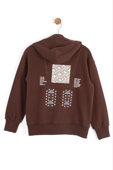 Nk Kids Erkek Çocuk 8-14 Yaş Sırt Baskılı Kapüşonlu Sweatshirt Kahverengi