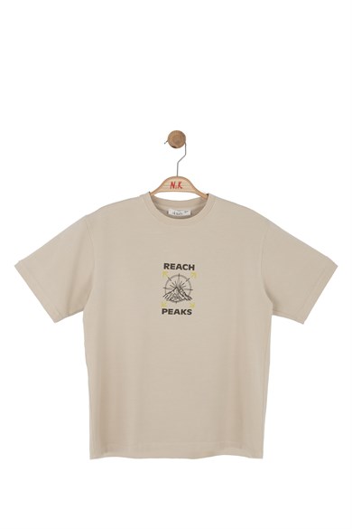 Nk Kids Erkek Çocuk 8-14 Yaş Sırt Baskılı T-shirt Bej