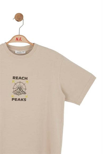 Nk Kids Erkek Çocuk 8-14 Yaş Sırt Baskılı T-shirt Bej