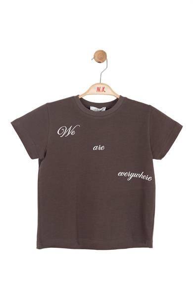 Nk Kids Erkek Çocuk 8-14 Yaş Yazı Baskılı Kısa Kol T-Shirt Kahverengi