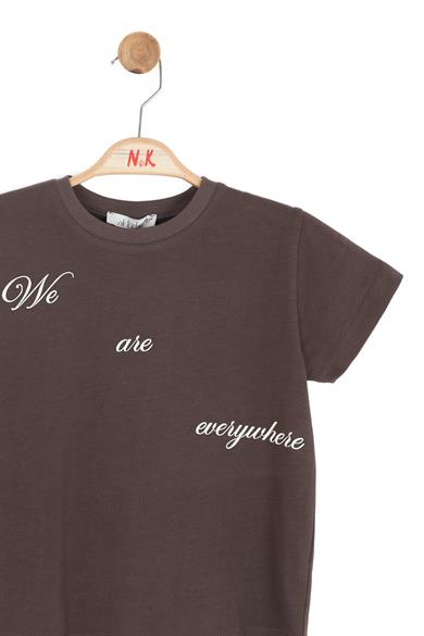 Nk Kids Erkek Çocuk 8-14 Yaş Yazı Baskılı Kısa Kol T-Shirt Kahverengi