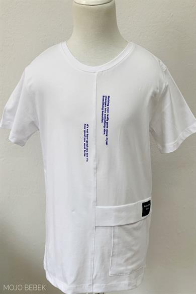 NK Kids Erkek Çocuk Cepli Sırt Desenli T-shirt 42332 Beyaz