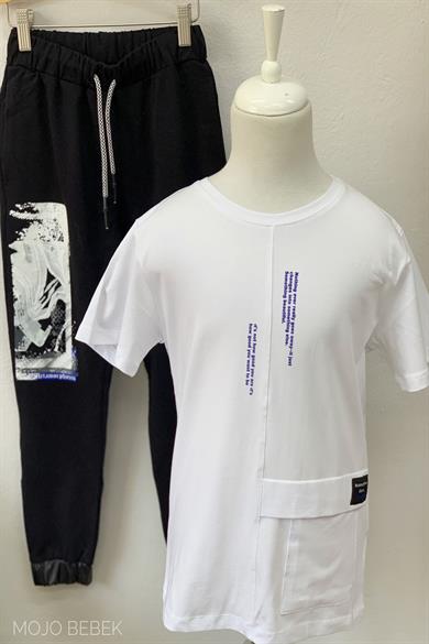 NK Kids Erkek Çocuk Cepli Sırt Desenli T-shirt 42332 Beyaz