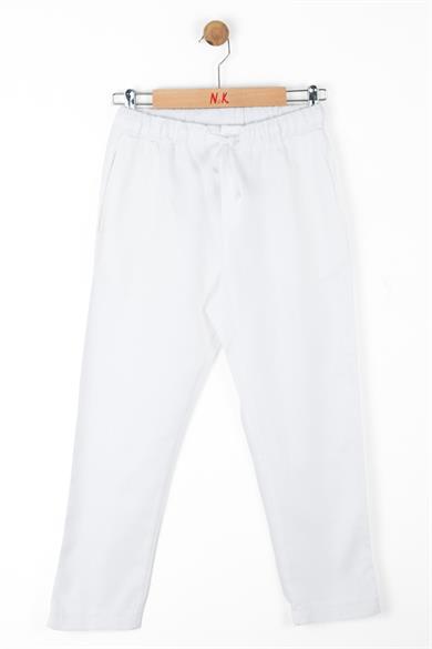 Nk Kids Erkek Çocuk Lastikli Bel %100 Pamuk Keten Pantolon 66324 Beyaz