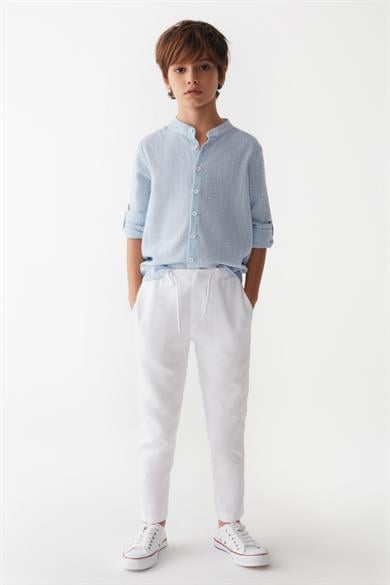 Nk Kids Erkek Çocuk Lastikli Bel %100 Pamuk Keten Pantolon 66324 Beyaz