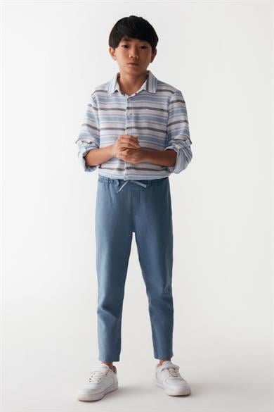 Nk Kids Erkek Çocuk Lastikli Bel %100 Pamuk Keten Pantolon 66324 İndigo