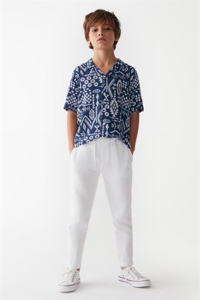 Nk Kids Erkek Çocuk Lastikli Bel %100 Pamuk Keten Pantolon 66324 Beyaz