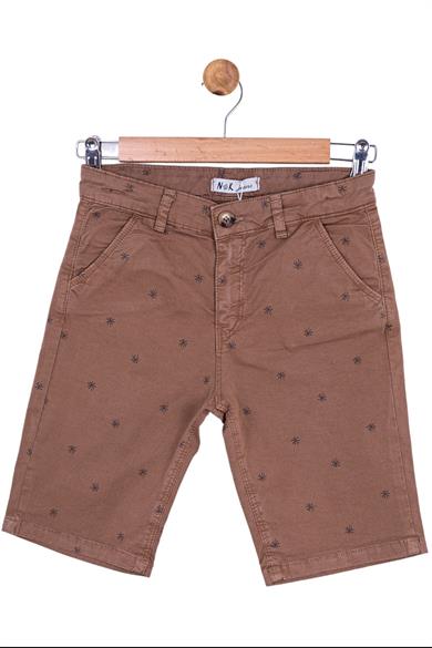 NK Kids Erkek Çocuk Palmiye Desenli Denim Şort 64705 Kahverengi