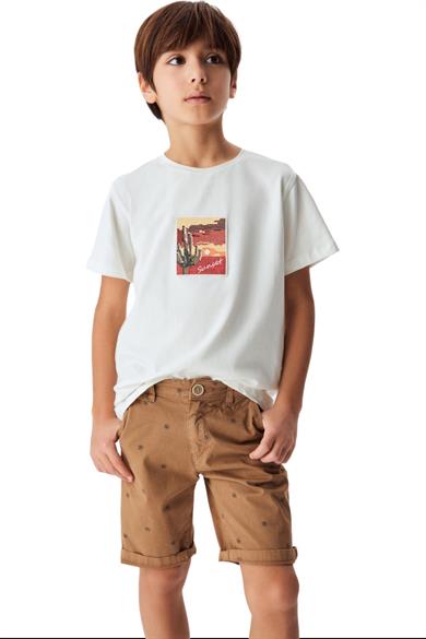 NK Kids Erkek Çocuk Palmiye Desenli Denim Şort 64705 Kahverengi