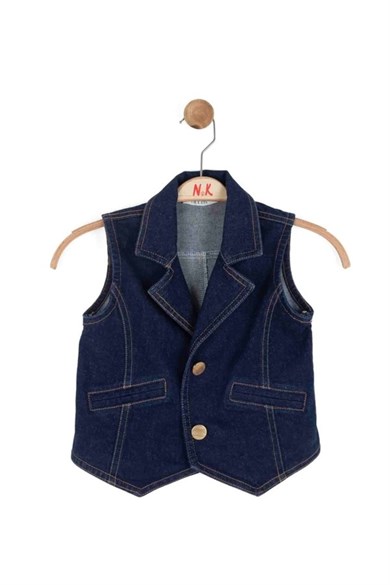 Nk Kids Kız 8-14 Yaş Gold Düğmeli Denim Yelek Lacivert