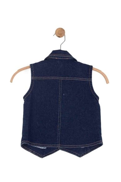 Nk Kids Kız 8-14 Yaş Gold Düğmeli Denim Yelek Lacivert