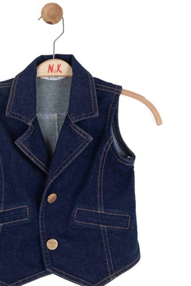 Nk Kids Kız 8-14 Yaş Gold Düğmeli Denim Yelek Lacivert