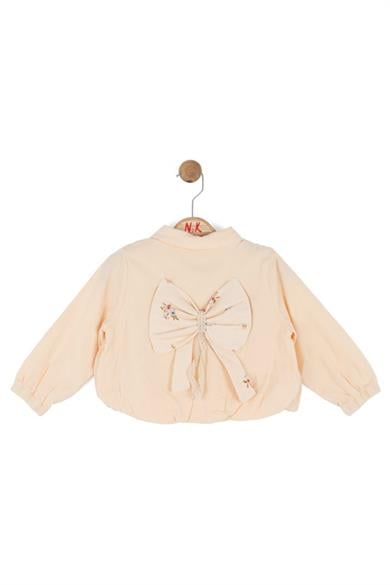 Nk Kids Kız Bebek 1-4 Yaş Arkası Fiyonklu Çiçekli Denim Ceket Krem
