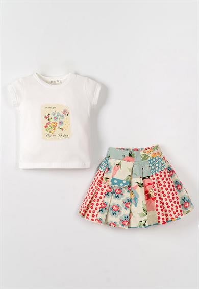 Nk Kids Kız Bebek 1-4 Yaş Çiçek Baskılı Kısa Kol T-shirt Ekru