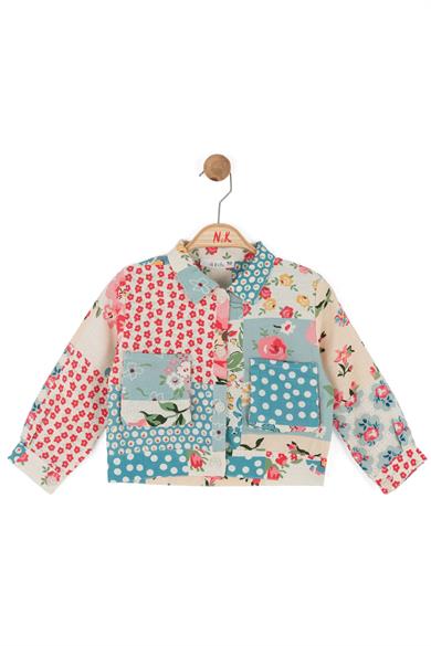 Nk Kids Kız Bebek 1-4 Yaş Çiçek Desenli Keten Ceket Mavi