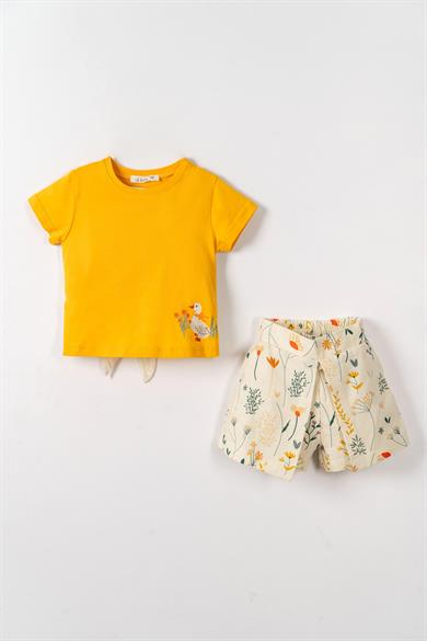 Nk Kids Kız Bebek 1-4 Yaş Çiçek Desenli Kapaklı Keten Şort Krem